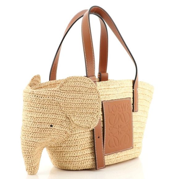 Loewe Elephant Basket Tote Raffia Small Neutral - Picture 3 of 7